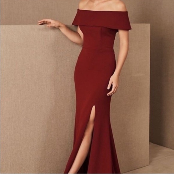BHLDN Delice Off-the-Shoulder Crepe Bordeaux Formal Long Dress Evening Gown - Picture 2 of 6